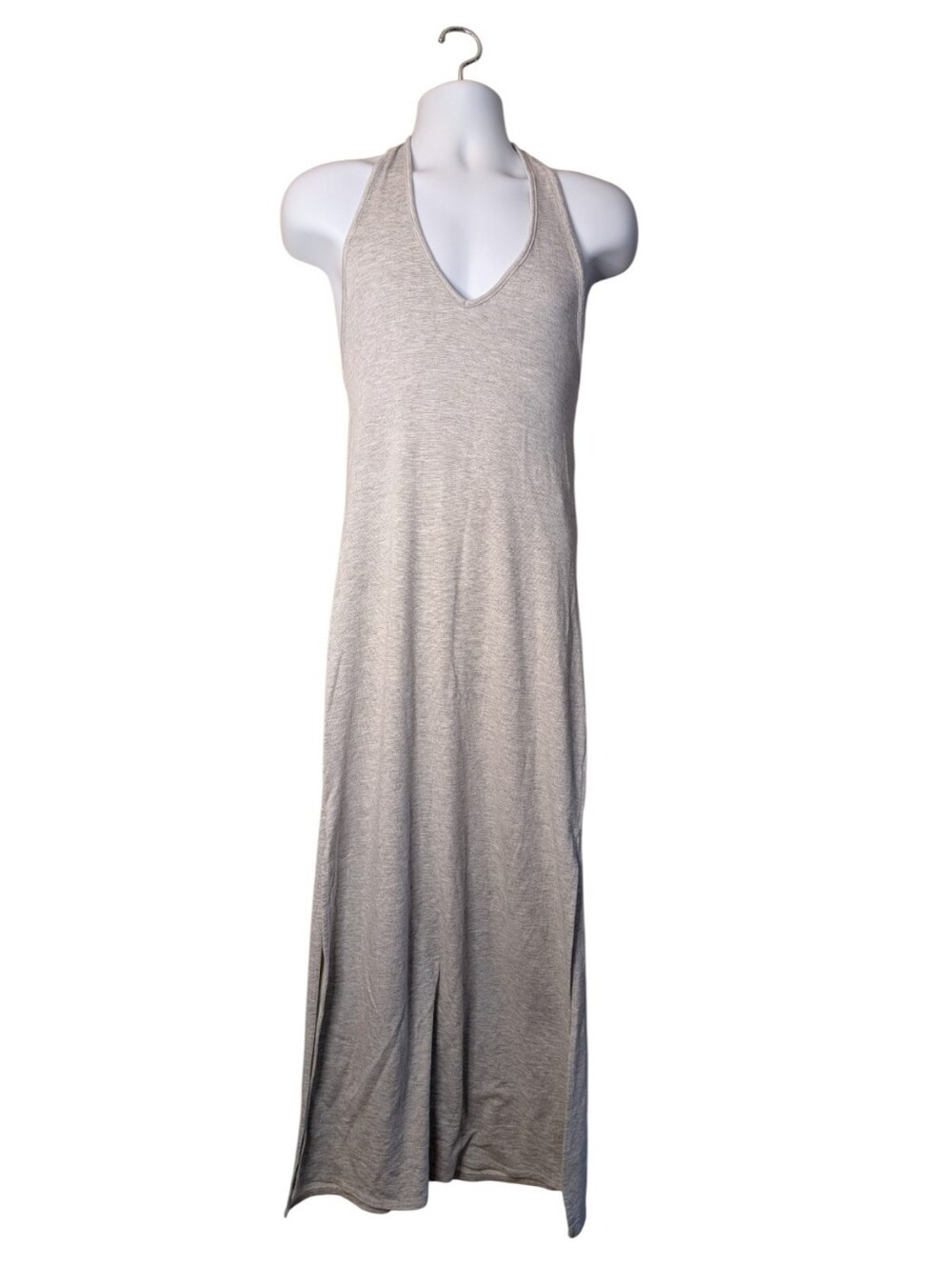 Anthropologie  Saturday Sunday Gray Jersey Knit Halter Maxi Dress Side Slits S